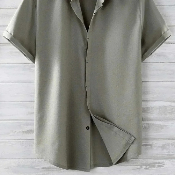 Grey Basic Men's Button Up Shirt - Picture 2 of 6